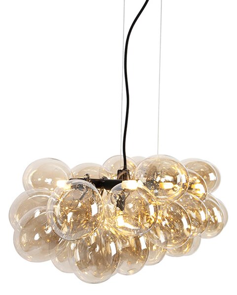 Designové závěsné svítidlo černé s jantárovým sklem 8-světlo - Uvas