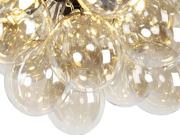 Designové stropní svítidlo černé s jantarovým sklem 6-světlo - Uvas