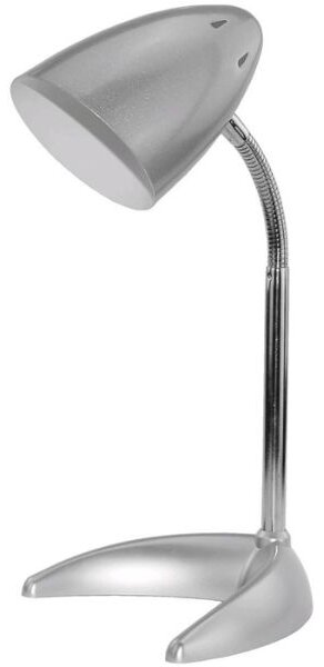 Stolní lampa na 1 žárovku E27, stříbrná se základnou ve tvaru C