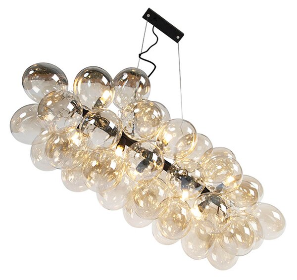 Designové závěsné svítidlo černé s jantárovým sklem 8-světlo - Uvas