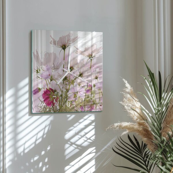 Skleněné hodiny Květiny kosmu zskb-30x30-00082909