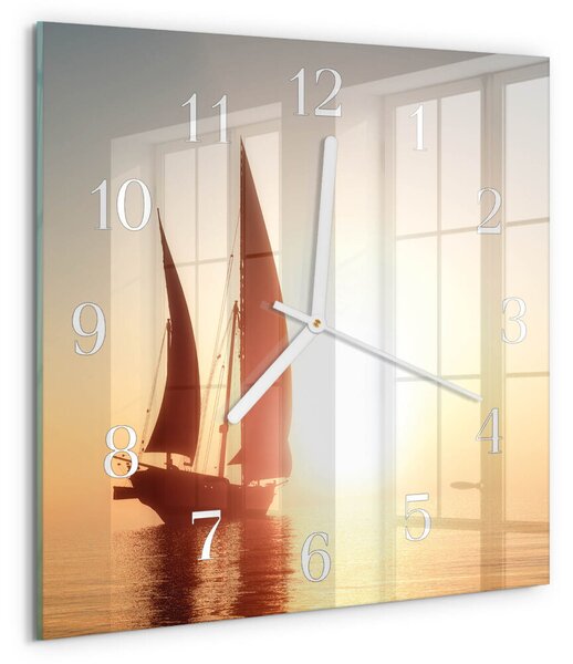 Skleněné hodiny Plachetnice zskb-30x30-00083403