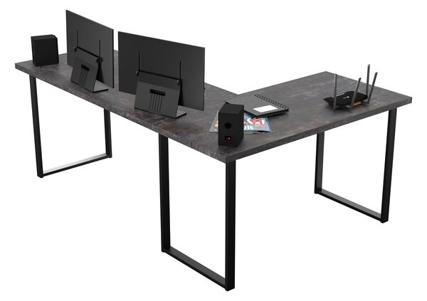 Rohový pc stůl Vintid (tmavý beton)
