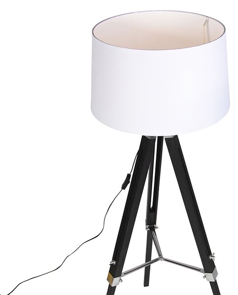 Stojací lampa se třemi nohami černá s abajurem 45 cm z lněného plátna bílé