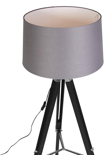 Stojací lampa stojan černá s stínítkem 45 cm lněné tmavě šedé