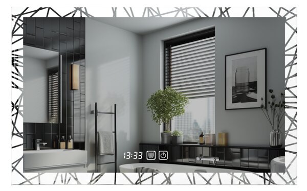 LED koupelnové zrcadlo 90 × 70 cm s odmlžováním a hodinami