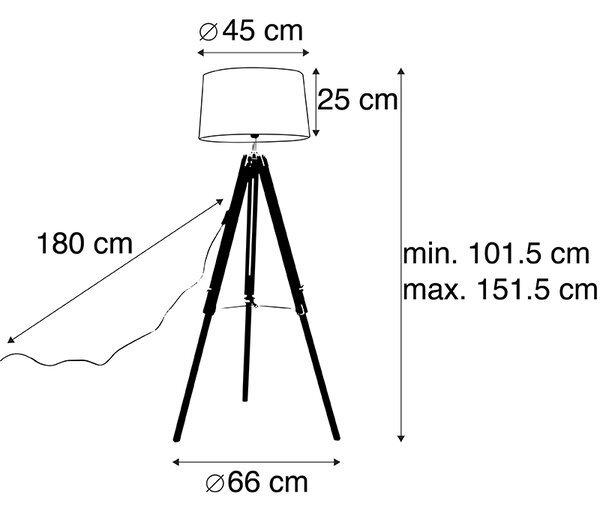 Stojací lampa se třemi nohami černá s abajurem 45 cm z lněného plátna bílé