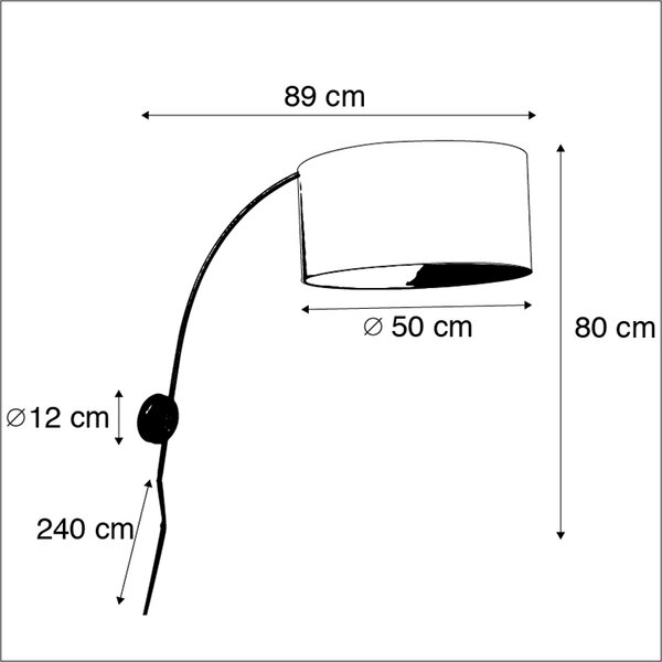 Moderní nástěnná oblouková lampa ocel s bílým stínítkem 50/50/25 nastavitelná