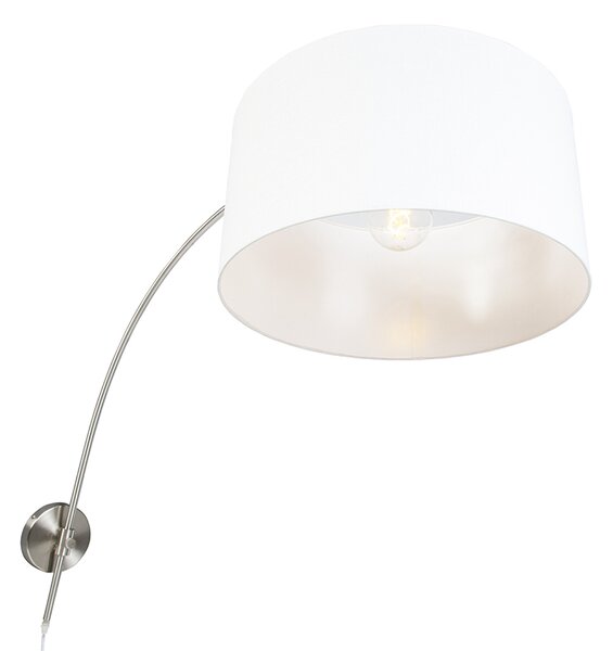 Moderní nástěnná oblouková lampa ocel s bílým stínítkem 50/50/25 nastavitelná