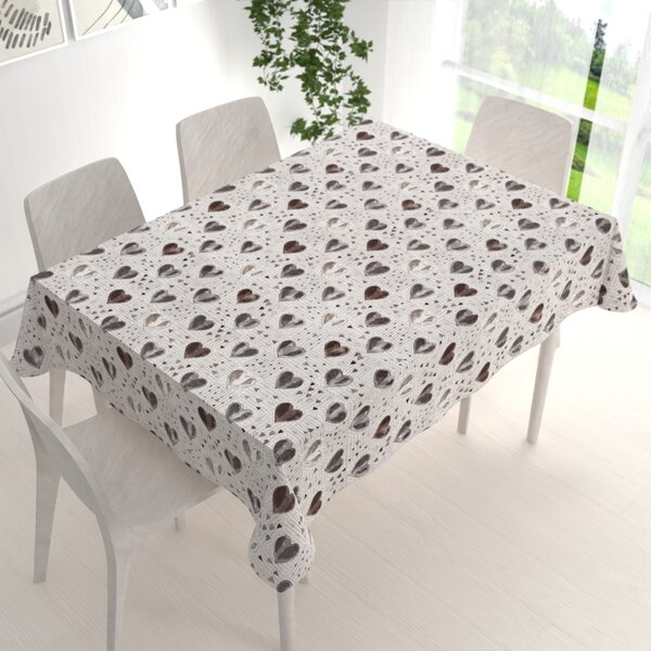 Biante Bavlněný obdélníkový ubrus Sandra SA-027 Tmavé srdce na smetanovém 50x100 cm