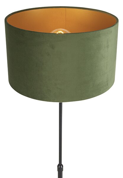 Stojací lampa černá s sametovým stínítkem zeleným se zlatem 35 cm - Parte