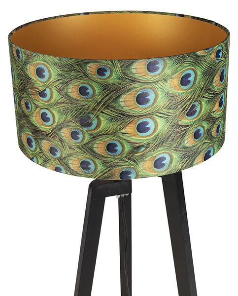 Stojací lampa stojan černá s abajurem s motivem pávů 50 cm - Puros