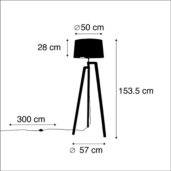 Stojací lampa s trojnožkou a bavlněným stínítkem černá se zlatem 50 cm - Puros