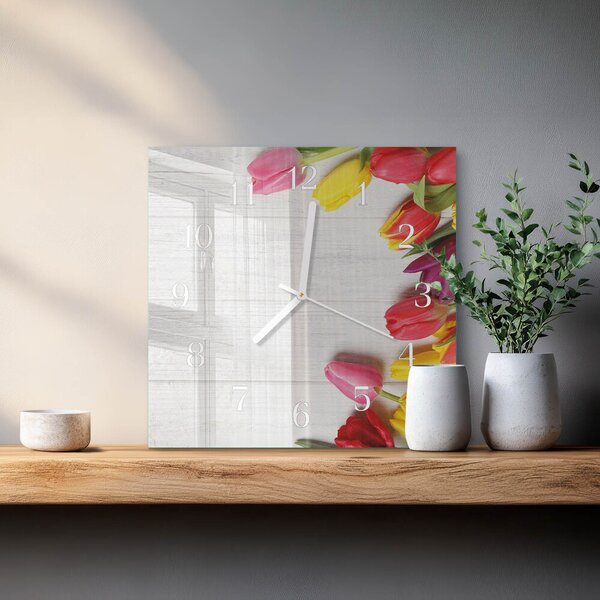 Skleněné hodiny Tulipány zskb-30x30-00087300