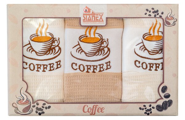 Stanex Coffee dárkový set - vaflové utěrky 3 ks rozměr: 50 x 70 cm