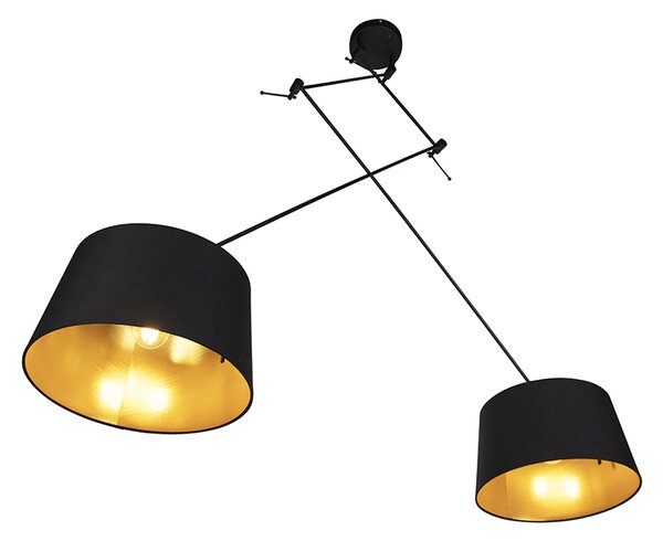Závěsná lampa s bavlněnými odstíny černé se zlatem 35 cm - Blitz II černá