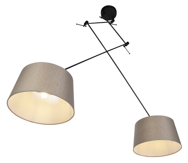 Závěsné svítidlo černé s lněnými stínidly taupe 35 cm 2-světlo - Blitz