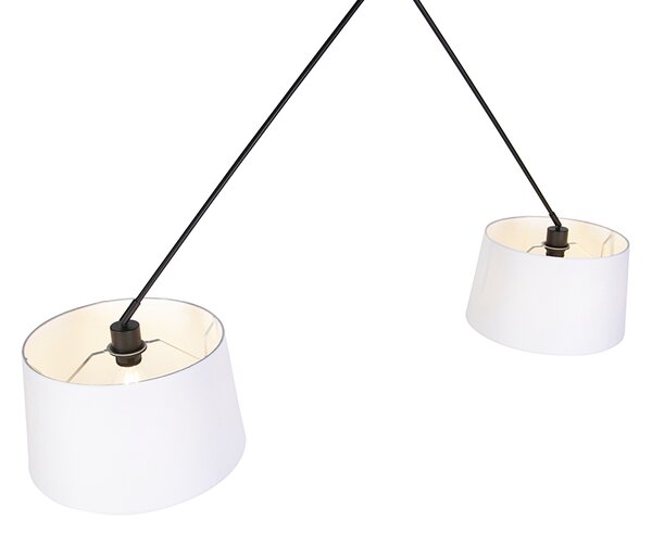 Závěsné svítidlo černé s bílými lněnými stínidly 35 cm 2-světlo - Blitz