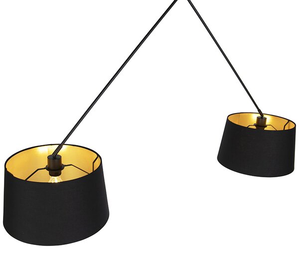 Závěsná lampa s bavlněnými odstíny černé se zlatem 35 cm - Blitz II černá