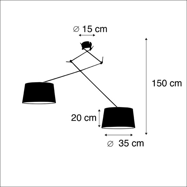 Závěsné svítidlo černé s lněnými stínidly černými 35 cm 2-světlo - Blitz