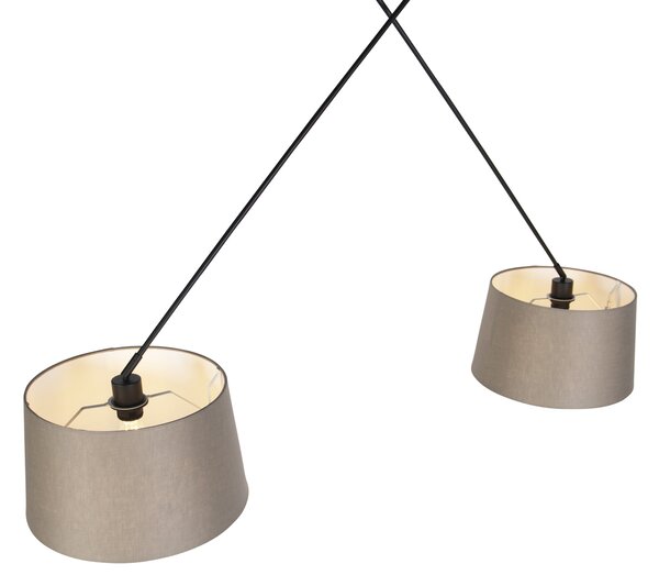 Závěsné svítidlo černé s lněnými stínidly taupe 35 cm 2-světlo - Blitz