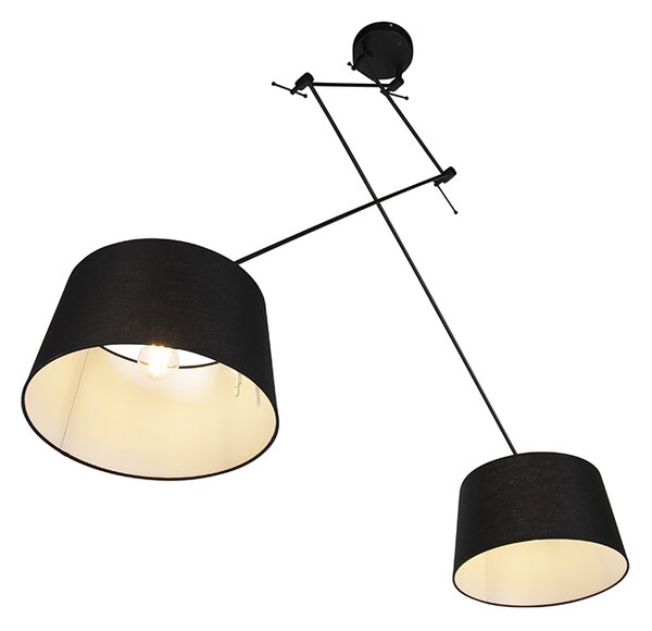 Závěsné svítidlo černé s lněnými stínidly černými 35 cm 2-světlo - Blitz