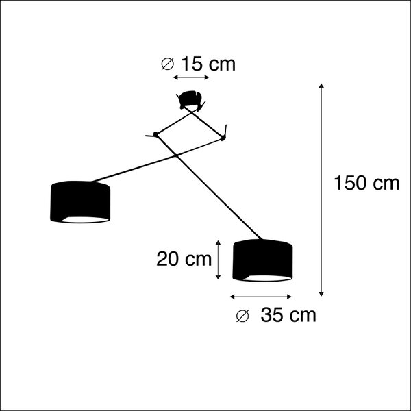 Závěsné svítidlo černé s modrými a zlatými sametovými stínidly 35 cm 2-světlo - Blitz