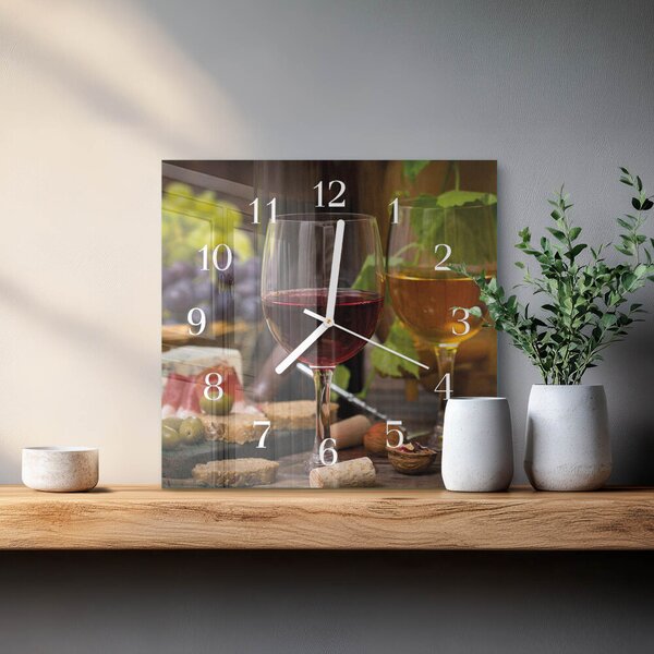 Skleněné hodiny Sklenice vína zskb-30x30-00085326