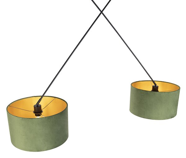 Závěsné svítidlo černé s zeleno-zlatými sametovými stínidly 35 cm 2-světlo - Blitz