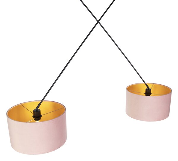 Závěsné svítidlo černé s růžovými a zlatými sametovými stíny 35 cm 2-světlo - Blitz