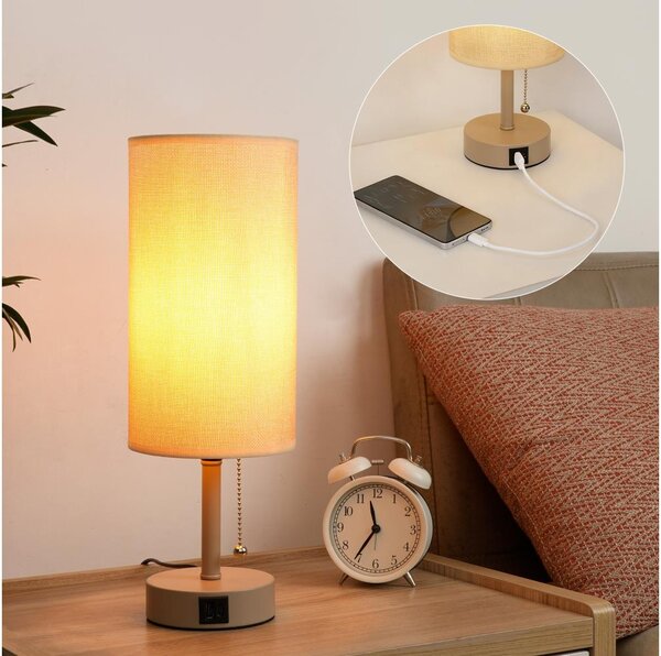 Brilagi - Stolní lampa s USB portem TABLON 1xE27/25W/230V béžová