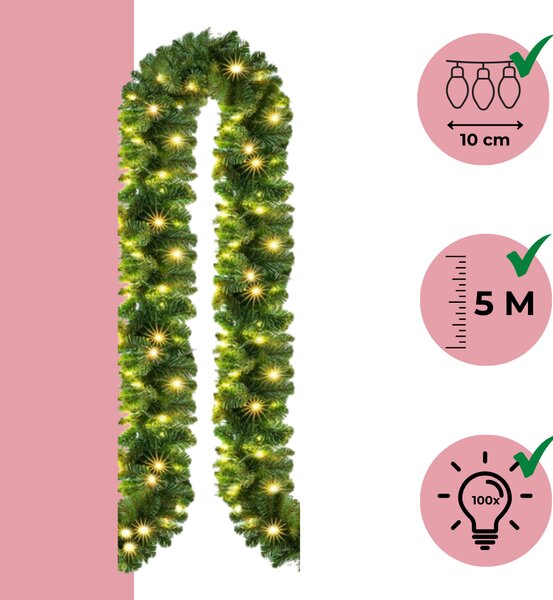 Vánoční girlanda ANDREA s osvětlením, 5m, zelená Jurhan