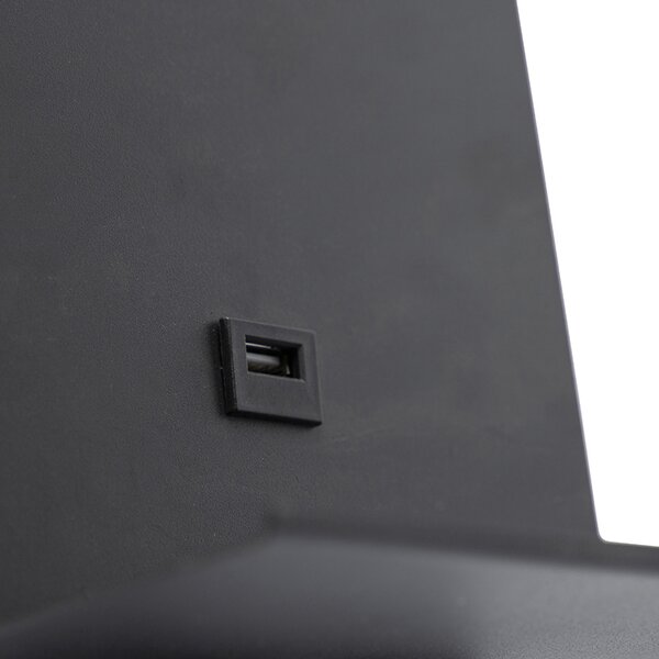 Moderní nástěnné svítidlo černé s USB a flexibilním ramenem - Flero