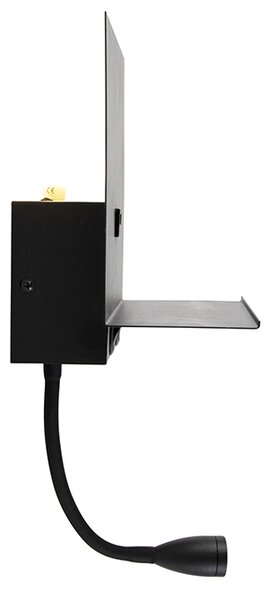 Moderní nástěnné svítidlo černé s USB a flexibilním ramenem - Flero