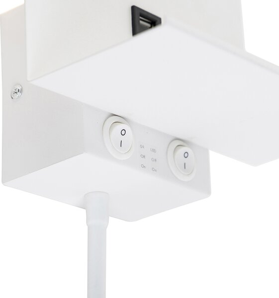Moderní nástěnná lampa bílá s USB a flexibilním ramenem - Flero