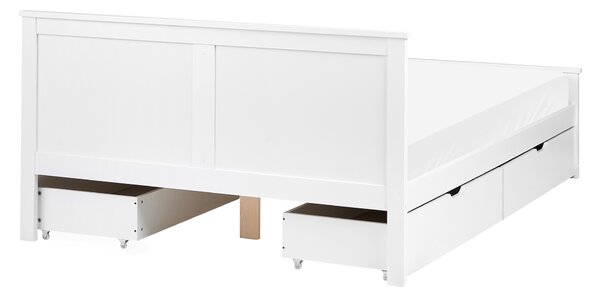 Postel se 4 zásuvkami Borovicové dřevo SABRAN 140 x 200 cm Bílá
