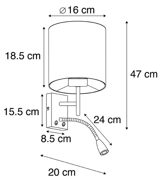 Nástěnná lampa černá s sametovým žlutým stínítkem - Stacca
