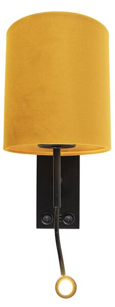 Nástěnná lampa černá s sametovým žlutým stínítkem - Stacca