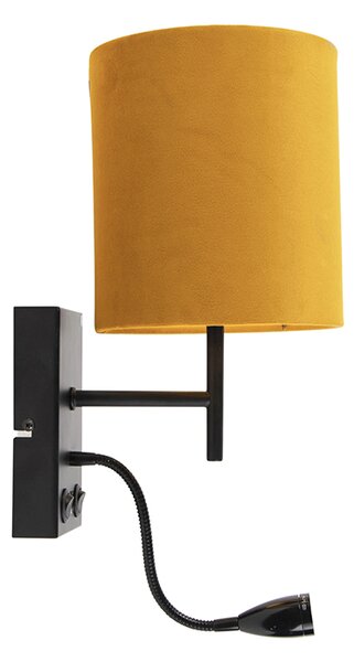 Nástěnná lampa černá s sametovým žlutým stínítkem - Stacca
