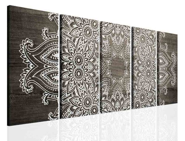 Obraz Mandala na dřevě Grey Velikost (šířka x výška): 150x60 cm