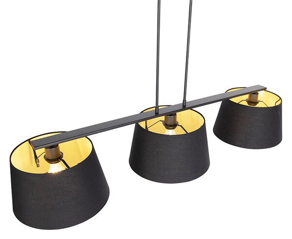 Závěsné svítidlo s bavlněnými stínidly černými a zlatými 32 cm - Combi 3 Deluxe