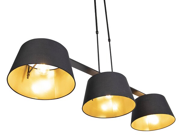 Závěsné svítidlo s bavlněnými stínidly černými a zlatými 32 cm - Combi 3 Deluxe