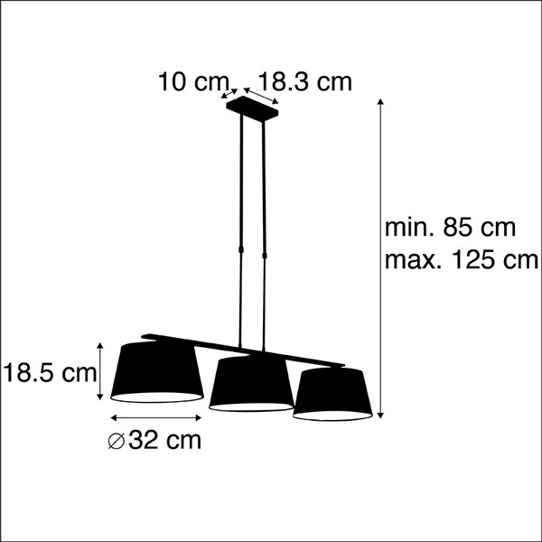 Závěsné svítidlo s bavlněnými stínidly černými a zlatými 32 cm - Combi 3 Deluxe