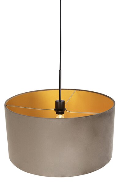 Závěsné svítidlo s tmavě hnědým sametovým stínítkem se zlatem 50 cm - Combi