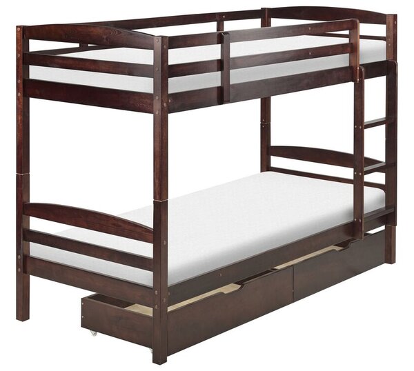 Patrová postel 90 cm Beliani Reggeton (tmavé dřevo) (s roštem a úložným prostorem). 1075541