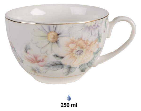 Porcelánový šálek s podšálkem s květinami Flowers – 12x9x6 cm