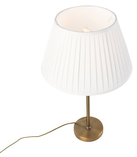 Stolní lampa bronzová s plisovaným stínítkem bílým 35 cm - Parte