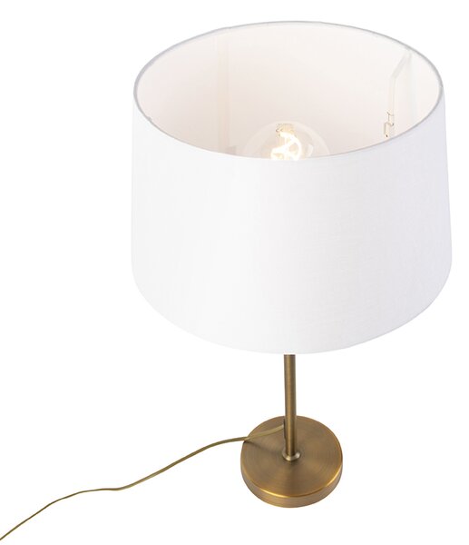 Stolní lampa bronzová s lněným stínítkem bílým 35 cm - Parte