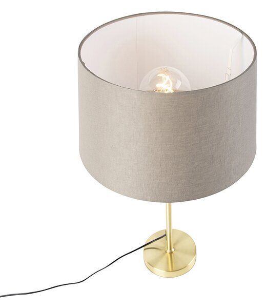 Stolní lampa zlatá/mosazná s lněným stínítkem taupe 35 cm - Parte