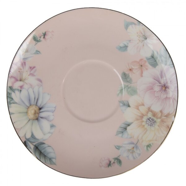Porcelánový šálek s podšálkem s květinami Flowers – 12x9x6 cm